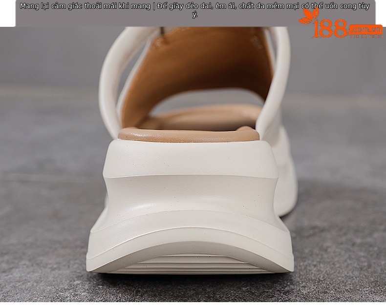Dép sandal nữ quai chữ V đế dày da bò thật — Màu trắng be chi tiết 8