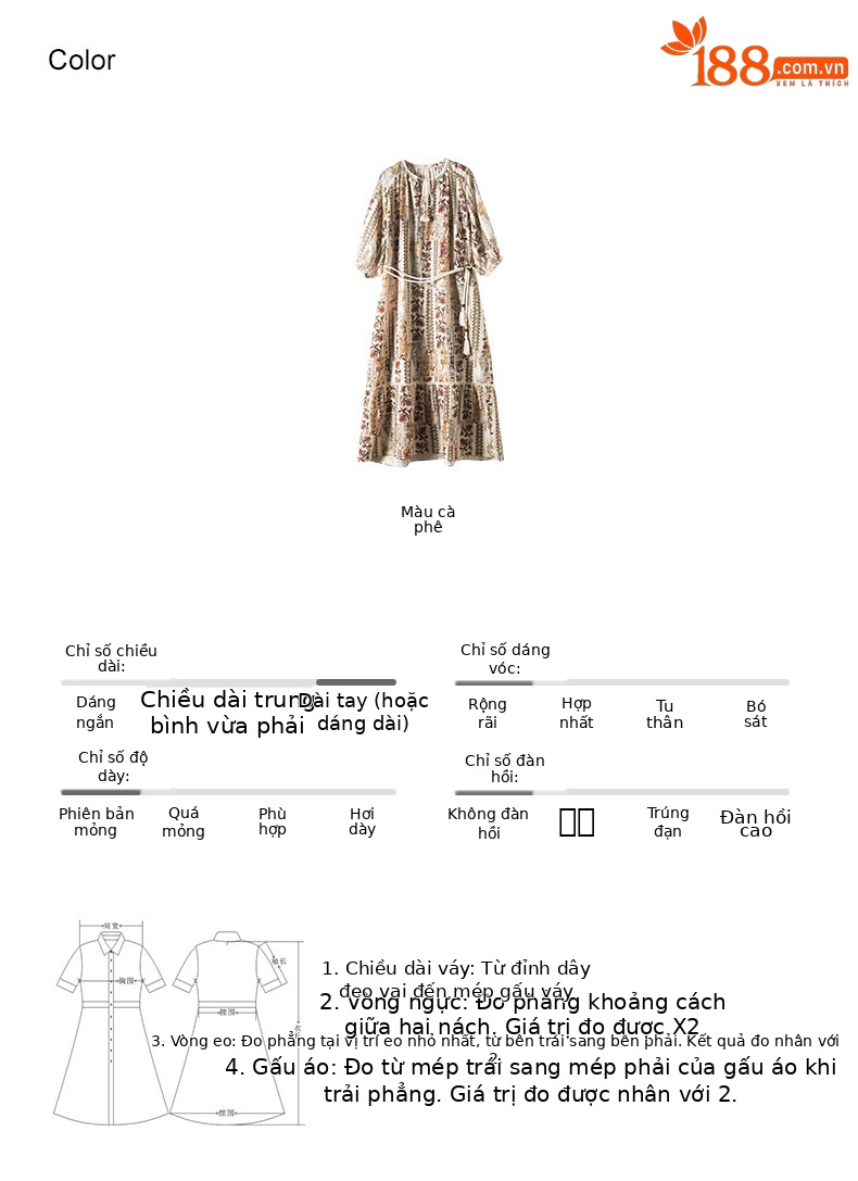 Đầm maxi nữ thắt eo bohemian in hoa kỳ lạ tay ngắn rộng che thịt — Màu cà phê chi tiết 5