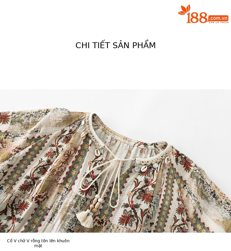 Đầm maxi nữ thắt eo bohemian in hoa kỳ lạ tay ngắn rộng che thịt — Màu cà phê chi tiết 18