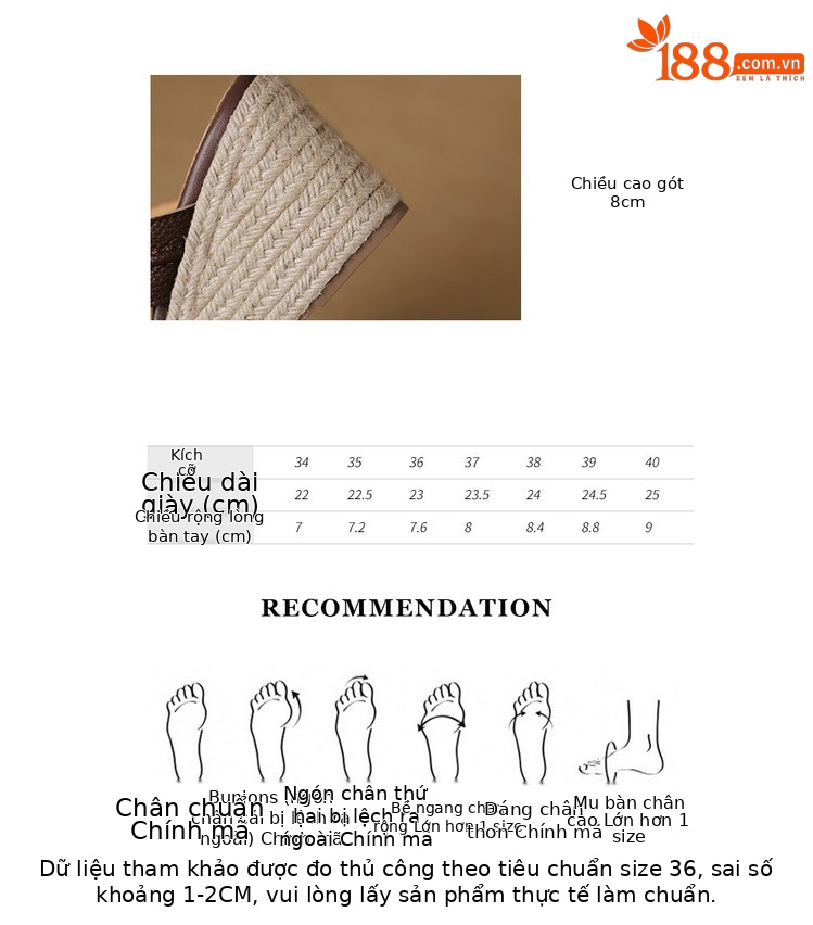 Dép sandal nữ quai chữ V đế cói tăng chiều cao mũi vuông — nâu, màu be, bạc chi tiết 4