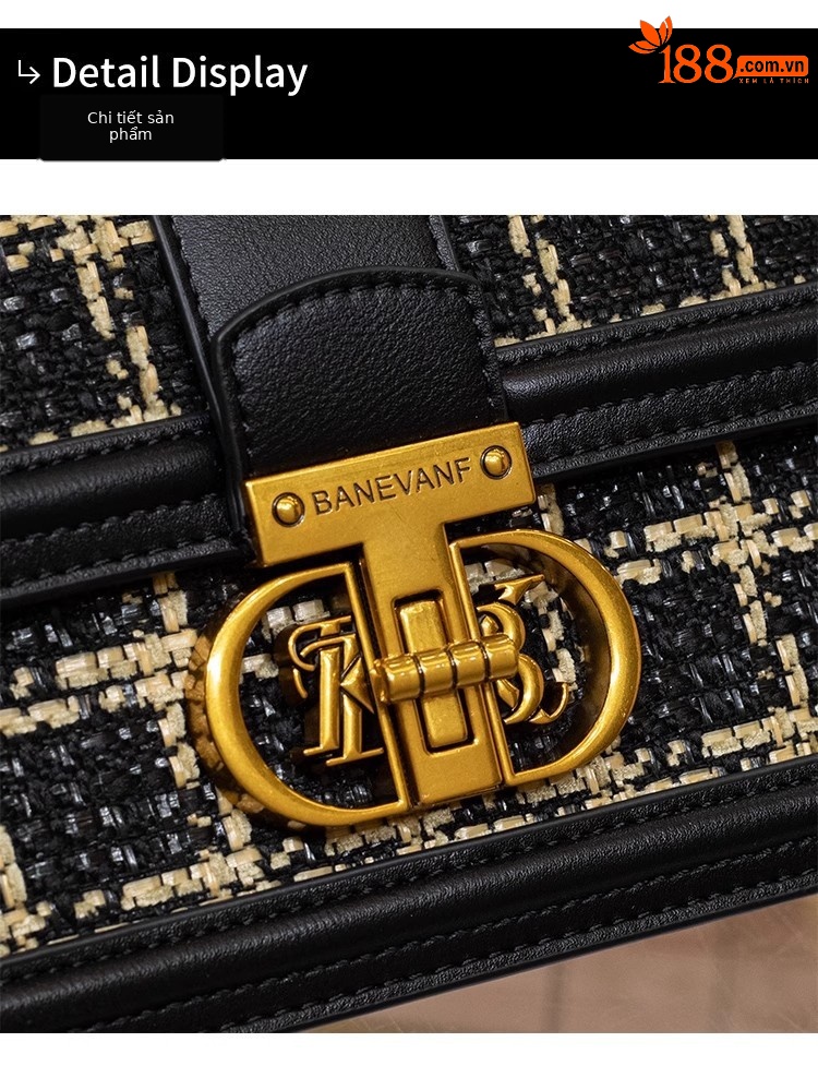 Túi xách tay da cổ điển vuông nhỏ phong cách Chanel, quai xách tay và đeo chéo — Màu đen w chi tiết 13
