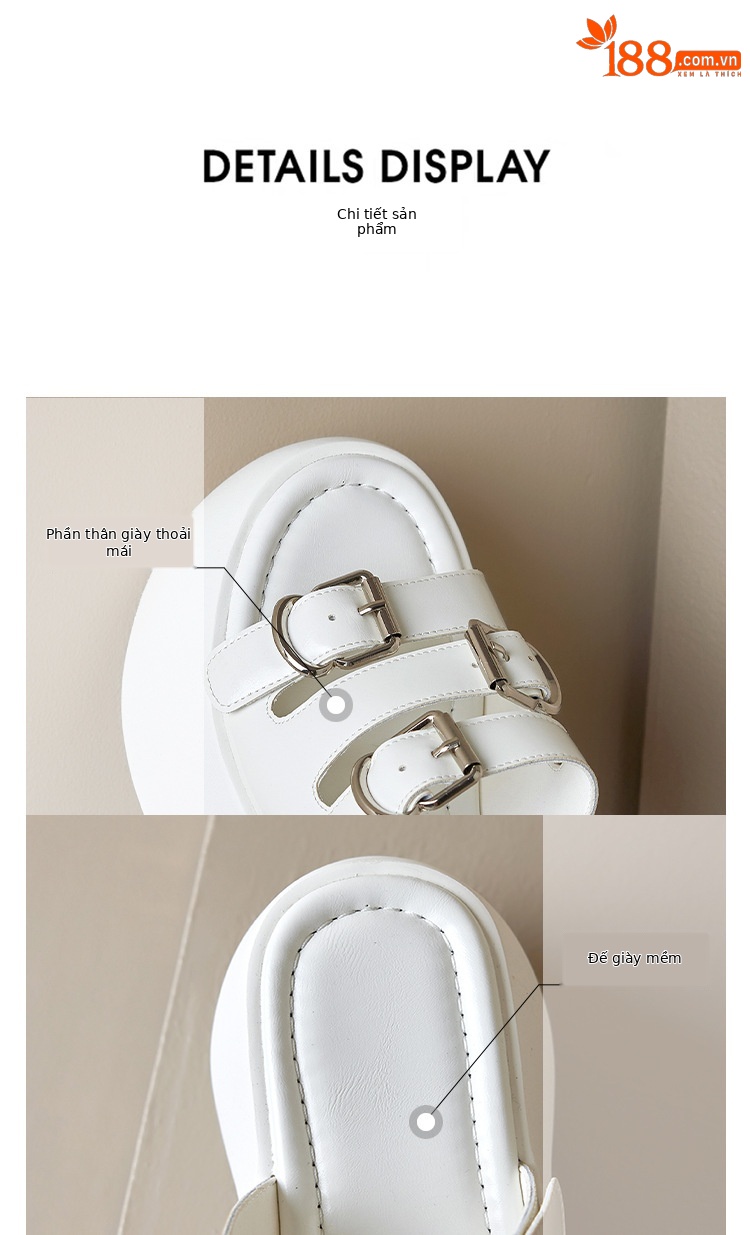 Dép sandal nữ quai chữ V đế dày 8cm, khóa thắt lưng, phong cách thời trang đi biển mùa hè — Màu đen, Màu trắng chi tiết 15