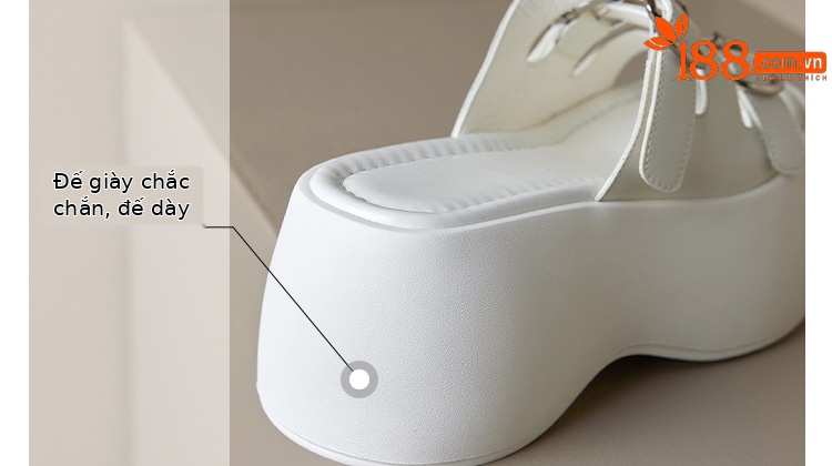 Dép sandal nữ quai chữ V đế dày 8cm, khóa thắt lưng, phong cách thời trang đi biển mùa hè — Màu đen, Màu trắng chi tiết 16