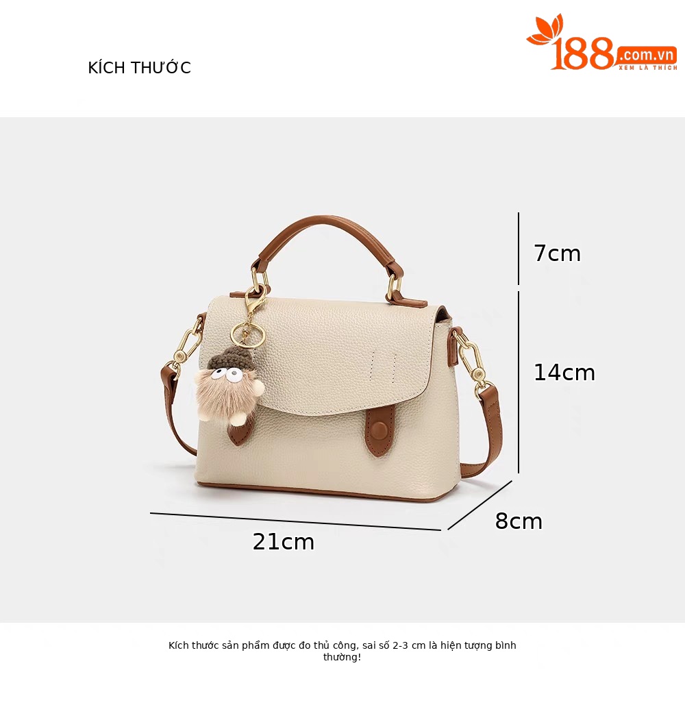 Túi đeo chéo nữ Cambridge phong cách nhẹ nhàng, mẫu mới mùa hè 2025, kích thước 21×9×15 cm — Trắng be, Màu mơ chi tiết 1