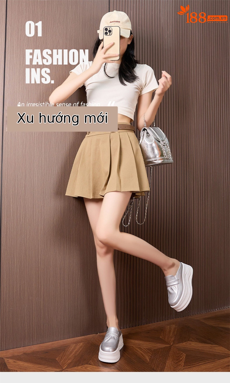 Giày thể thao nữ đế xuồng platform gót siêu cao 8 cm — Trắng, Bạc chi tiết 2