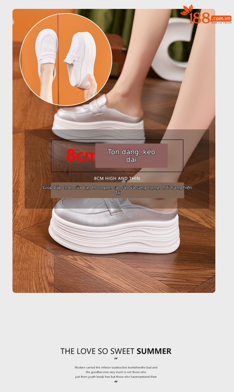 Giày thể thao nữ đế xuồng platform gót siêu cao 8 cm — Trắng, Bạc chi tiết 9