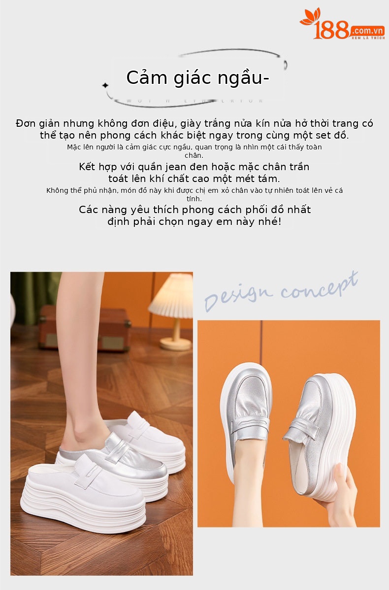 Giày thể thao nữ đế xuồng platform gót siêu cao 8 cm — Trắng, Bạc chi tiết 4