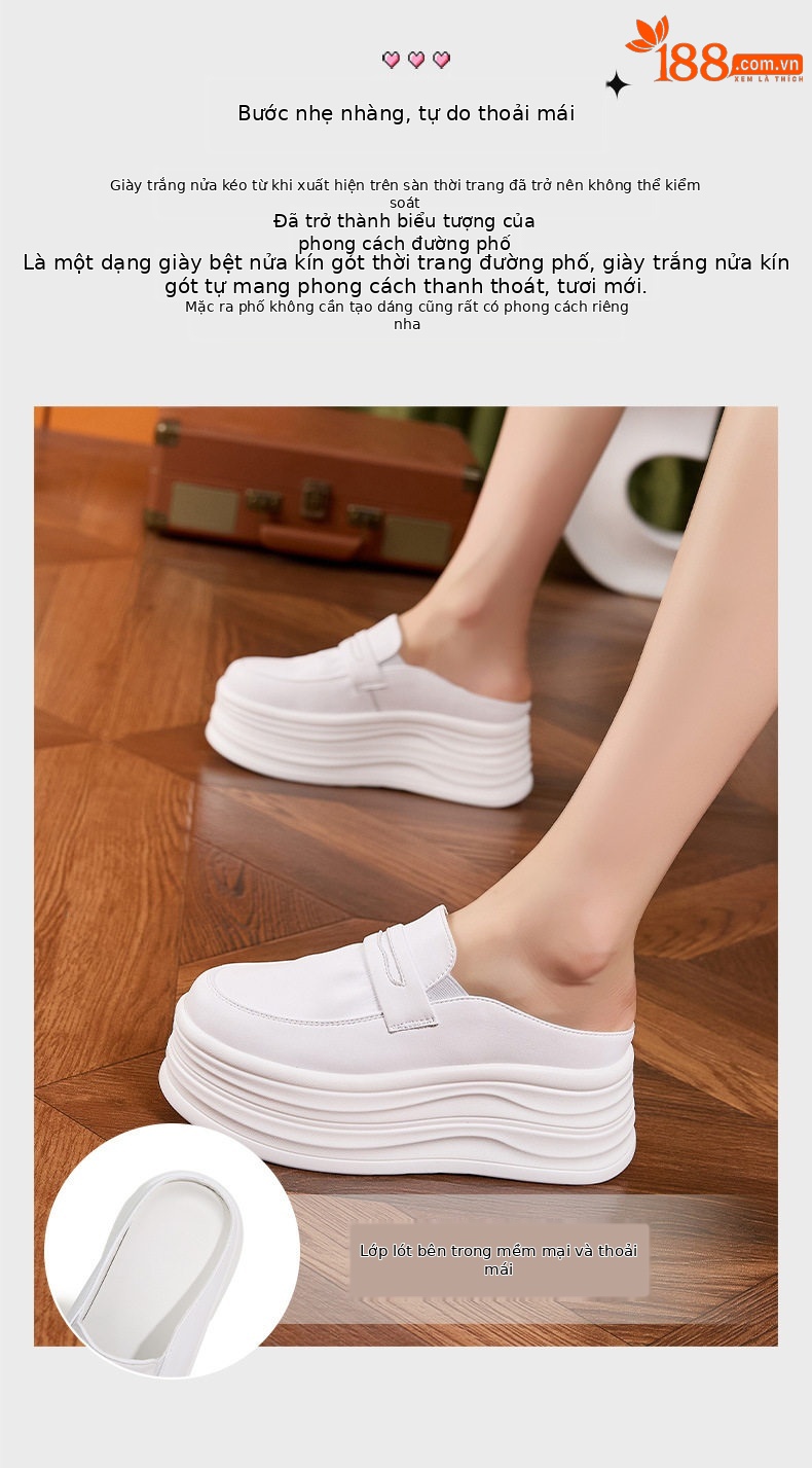 Giày thể thao nữ đế xuồng platform gót siêu cao 8 cm — Trắng, Bạc chi tiết 5
