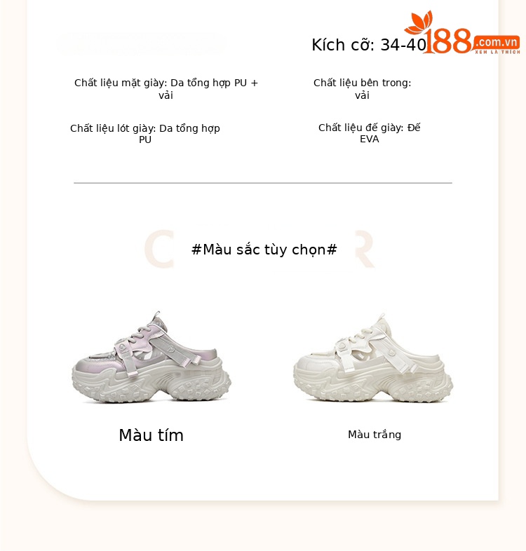 Giày sneaker nữ đế dày chunky mũi tròn hở gót lưới thoáng khí — 4625101233 cây lau nhà nửa trắng, 4625101233 Nửa kéo màu tím, 4625101233 màu tím, 4625101233m bạc chi tiết 2