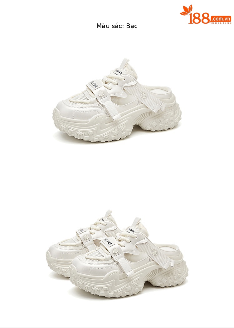 Giày sneaker nữ đế dày chunky mũi tròn hở gót lưới thoáng khí — 4625101233 cây lau nhà nửa trắng, 4625101233 Nửa kéo màu tím, 4625101233 màu tím, 4625101233m bạc chi tiết 6