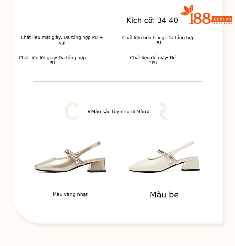 Giày Mary Jane nữ quai ngang gót dày 5 cm mũi tròn bít — 4625101642 vàng nhạt, 4625101642m màu chi tiết 3