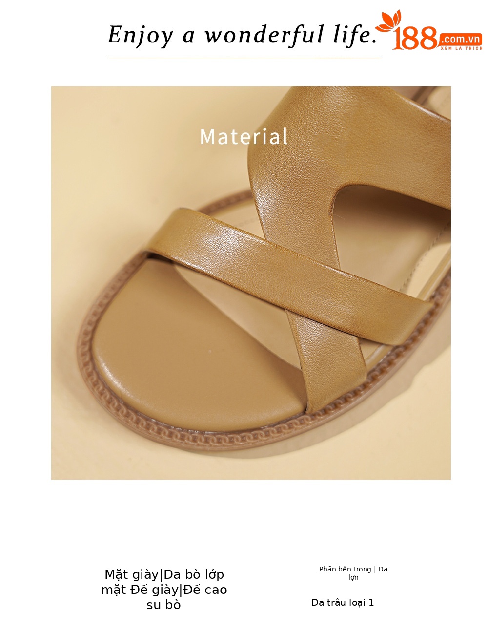 Sandal nữ quai ngang da bò đế bệt phong cách La Mã — Màu trắng nhạt chi tiết 4