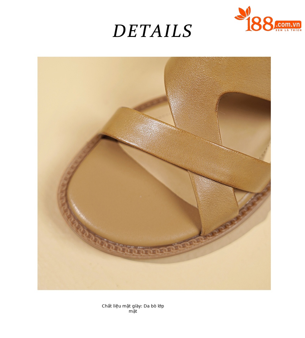 Sandal nữ quai ngang da bò đế bệt phong cách La Mã — Màu trắng nhạt chi tiết 17