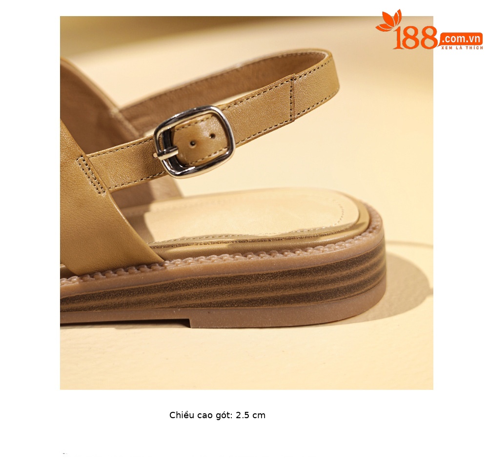 Sandal nữ quai ngang da bò đế bệt phong cách La Mã — Màu trắng nhạt chi tiết 19