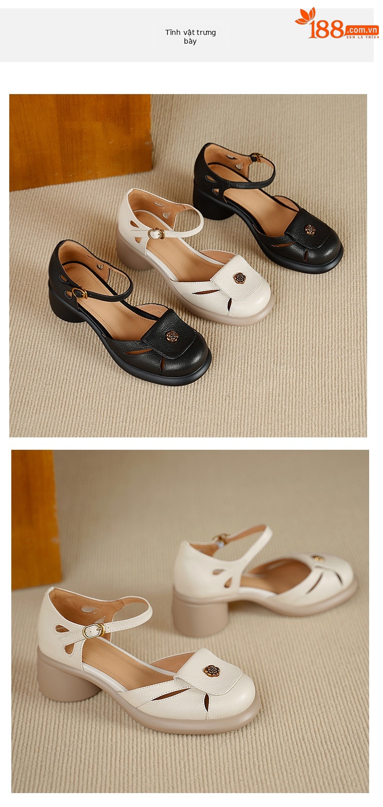 Sandal nữ đế dày 5cm gót hoa trà quai ngang khóa mũi — đen chi tiết 9