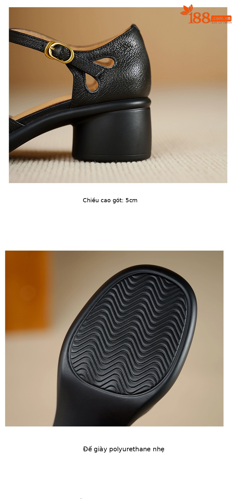 Sandal nữ đế dày 5cm gót hoa trà quai ngang khóa mũi — đen chi tiết 13