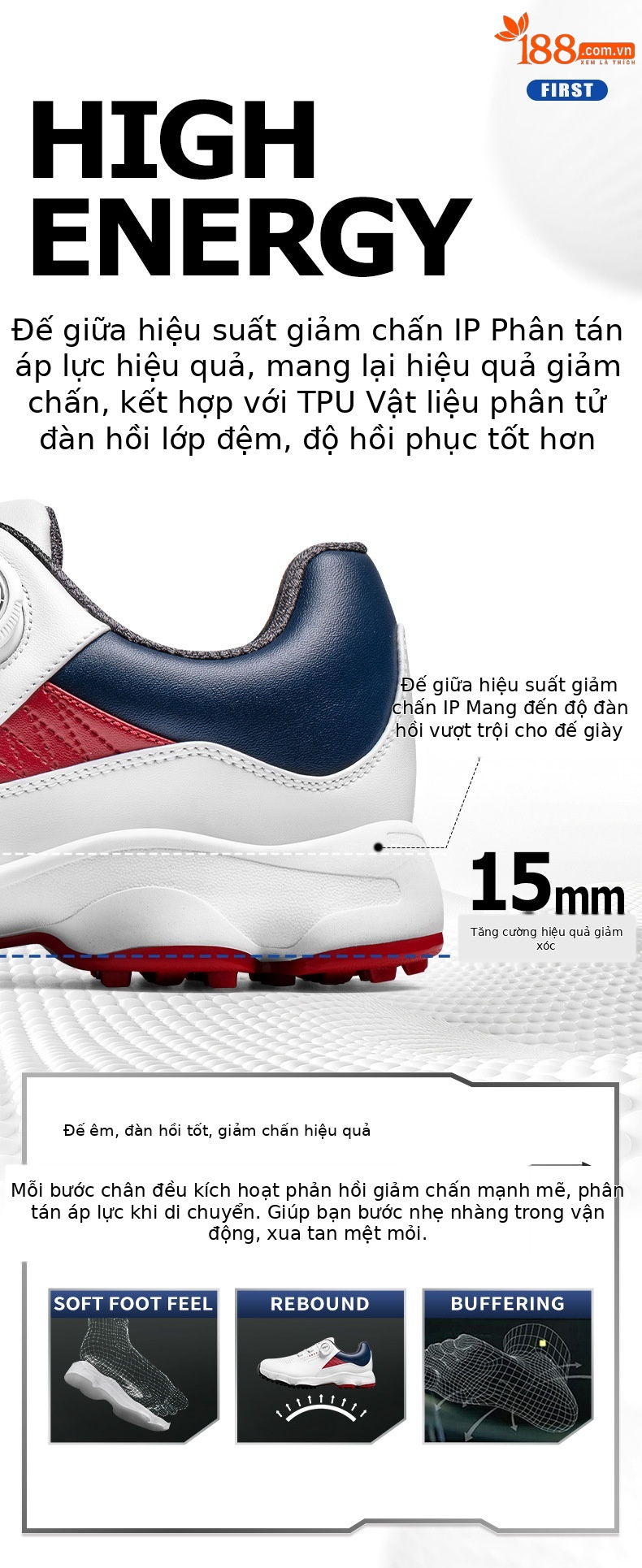 Giày golf PGM nam đế giữa giảm xóc, thoáng khí chống trượt — Yunxi Blue [Đế giữa hấp thụ sốc/đinh giày chống trượt bên/siêu thoáng khí] XZ422 chi tiết 4