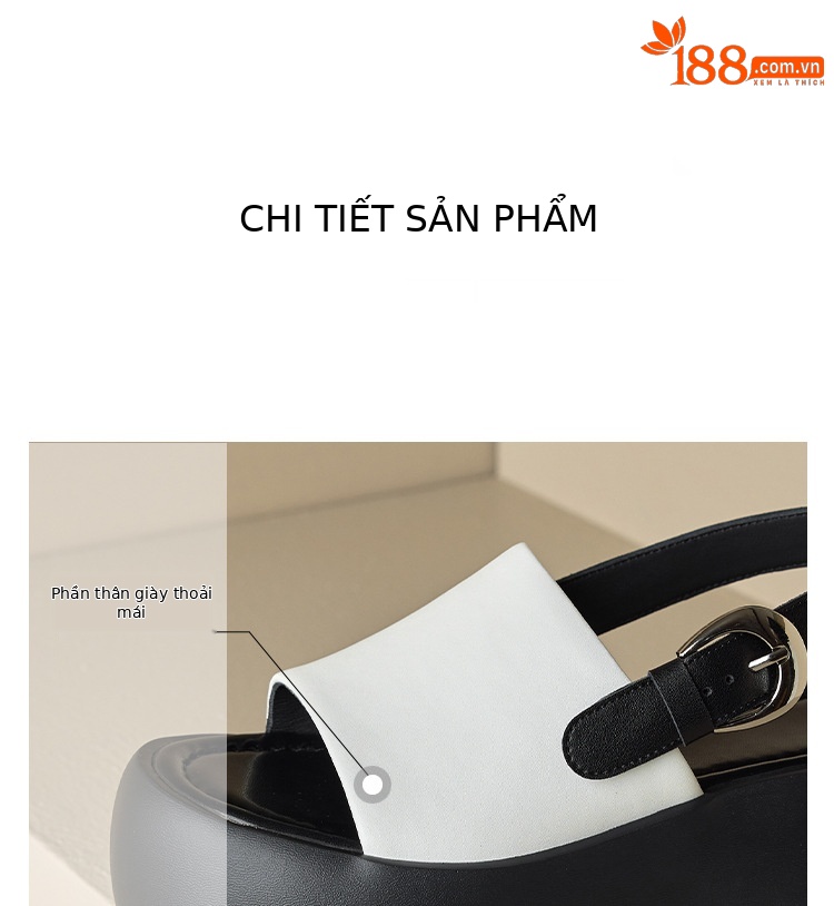 Sandal nữ đế dày quai ngang phối màu da thật mùa hè — Màu đen, Màu trắng, Màu vàng chi tiết 16