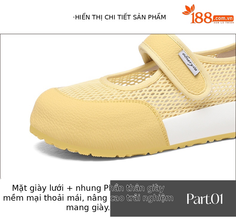 Giày Mary Jane lưới nữ quai ngang Velcro đế tăng chiều cao thoáng khí phong cách Đức — 7238 màu vàng, 7238m màu chi tiết 15
