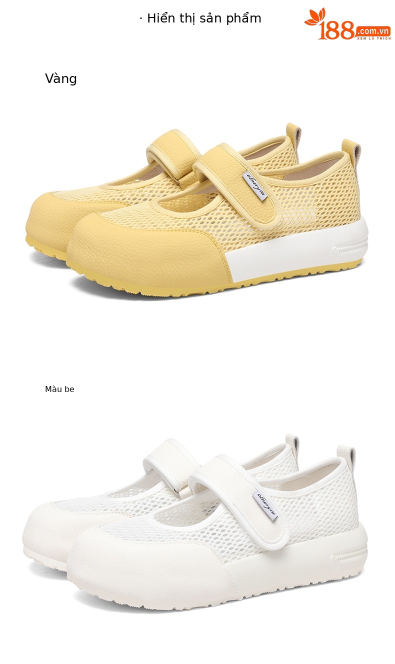 Giày Mary Jane lưới nữ quai ngang Velcro đế tăng chiều cao thoáng khí phong cách Đức — 7238 màu vàng, 7238m màu chi tiết 18
