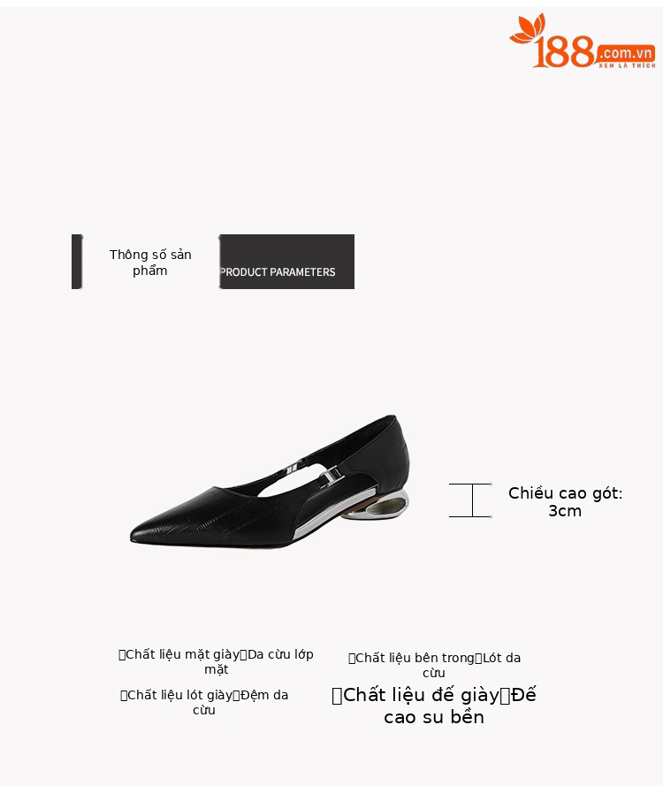 Sandal nữ da cừu mũi nhọn kín mũi gót cao kiểu Pháp — đen, Màu trắng nhạt, xanh xám chi tiết 2