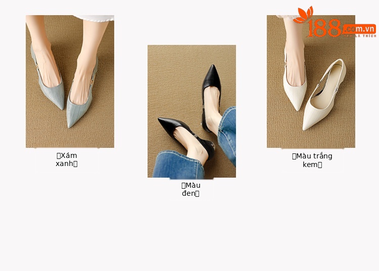 Sandal nữ da cừu mũi nhọn kín mũi gót cao kiểu Pháp — đen, Màu trắng nhạt, xanh xám chi tiết 3