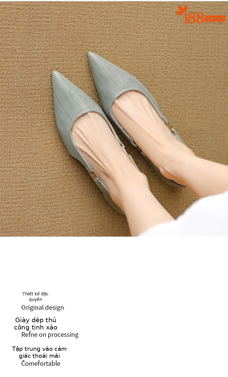 Sandal nữ da cừu mũi nhọn kín mũi gót cao kiểu Pháp — đen, Màu trắng nhạt, xanh xám chi tiết 10