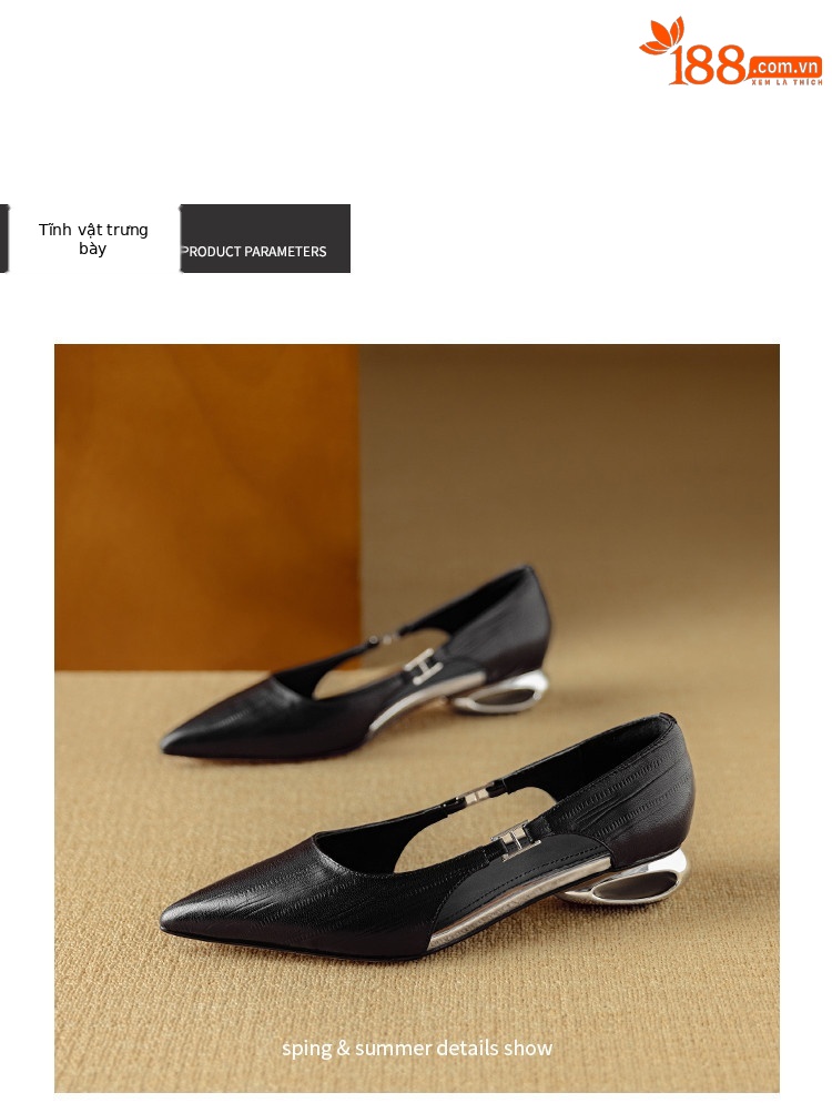 Sandal nữ da cừu mũi nhọn kín mũi gót cao kiểu Pháp — đen, Màu trắng nhạt, xanh xám chi tiết 15