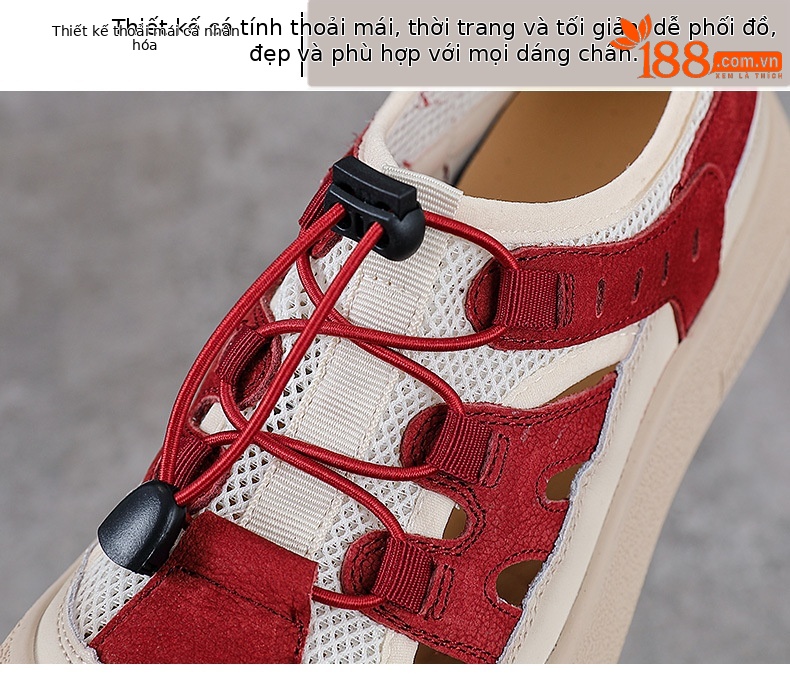 Sandal nữ đế bệt da thật khoét lỗ đầu to thoáng khí — Màu be chi tiết 5