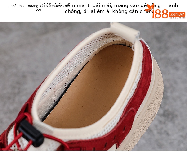 Sandal nữ đế bệt da thật khoét lỗ đầu to thoáng khí — Màu be chi tiết 6