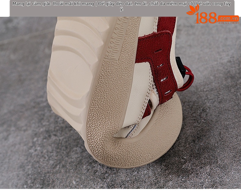 Sandal nữ đế bệt da thật khoét lỗ đầu to thoáng khí — Màu be chi tiết 8