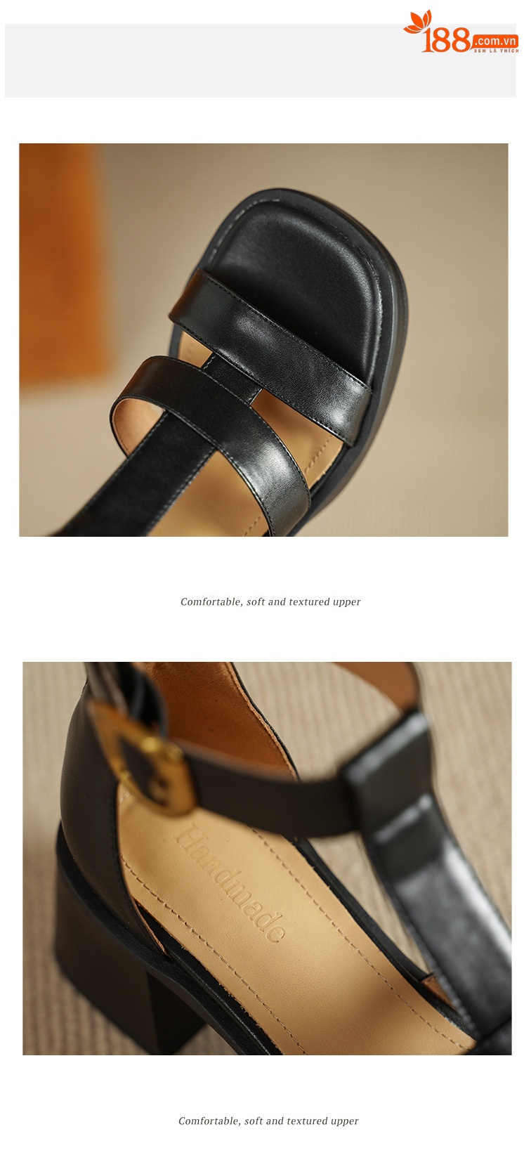 Sandal nữ cao gót 6 cm mũi hở quai chữ T khóa hậu — nâu chi tiết 12