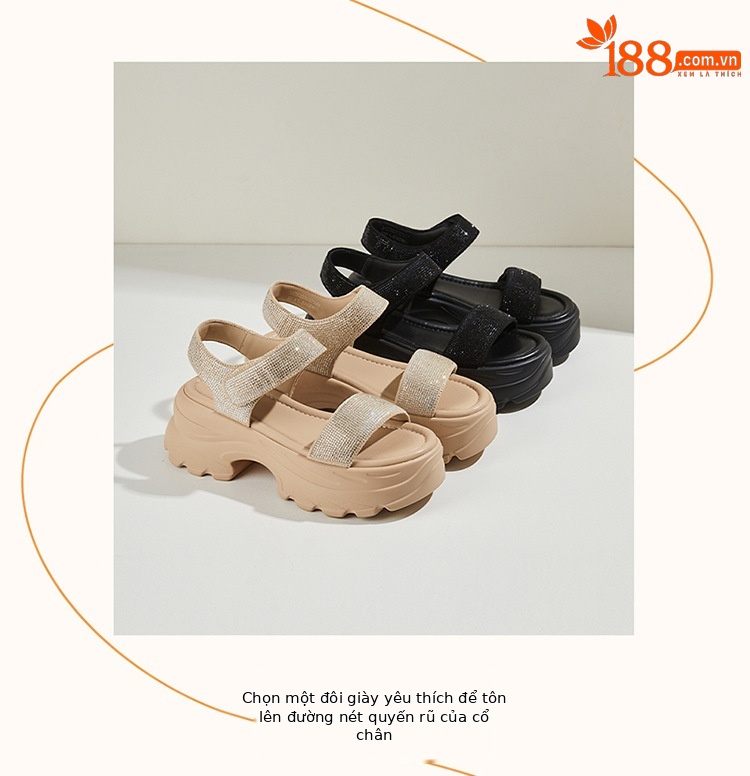 Dép sandal nữ đế xuồng platform tăng 6cm, quai chữ V đơn giản, đế mềm thoải mái — 3125303037 màu đen (tăng 6cm), 3125303037 quả mơ (tăng 6cm) chi tiết 3