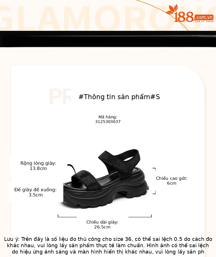 Dép sandal nữ đế xuồng platform tăng 6cm, quai chữ V đơn giản, đế mềm thoải mái — 3125303037 màu đen (tăng 6cm), 3125303037 quả mơ (tăng 6cm) chi tiết 4