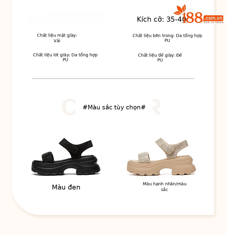 Dép sandal nữ đế xuồng platform tăng 6cm, quai chữ V đơn giản, đế mềm thoải mái — 3125303037 màu đen (tăng 6cm), 3125303037 quả mơ (tăng 6cm) chi tiết 5