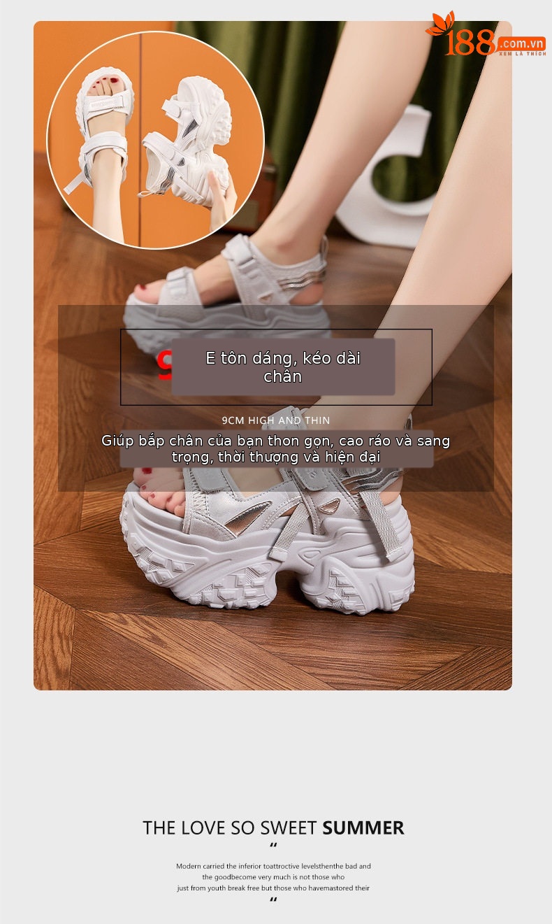 Dép sandal nữ xỏ ngón đế bệt mũi tròn quai Velcro phong cách Hàn Quốc — Trắng, Bạc chi tiết 9