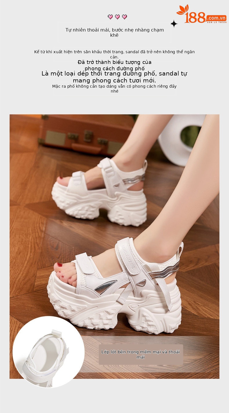 Dép sandal nữ xỏ ngón đế bệt mũi tròn quai Velcro phong cách Hàn Quốc — Trắng, Bạc chi tiết 5