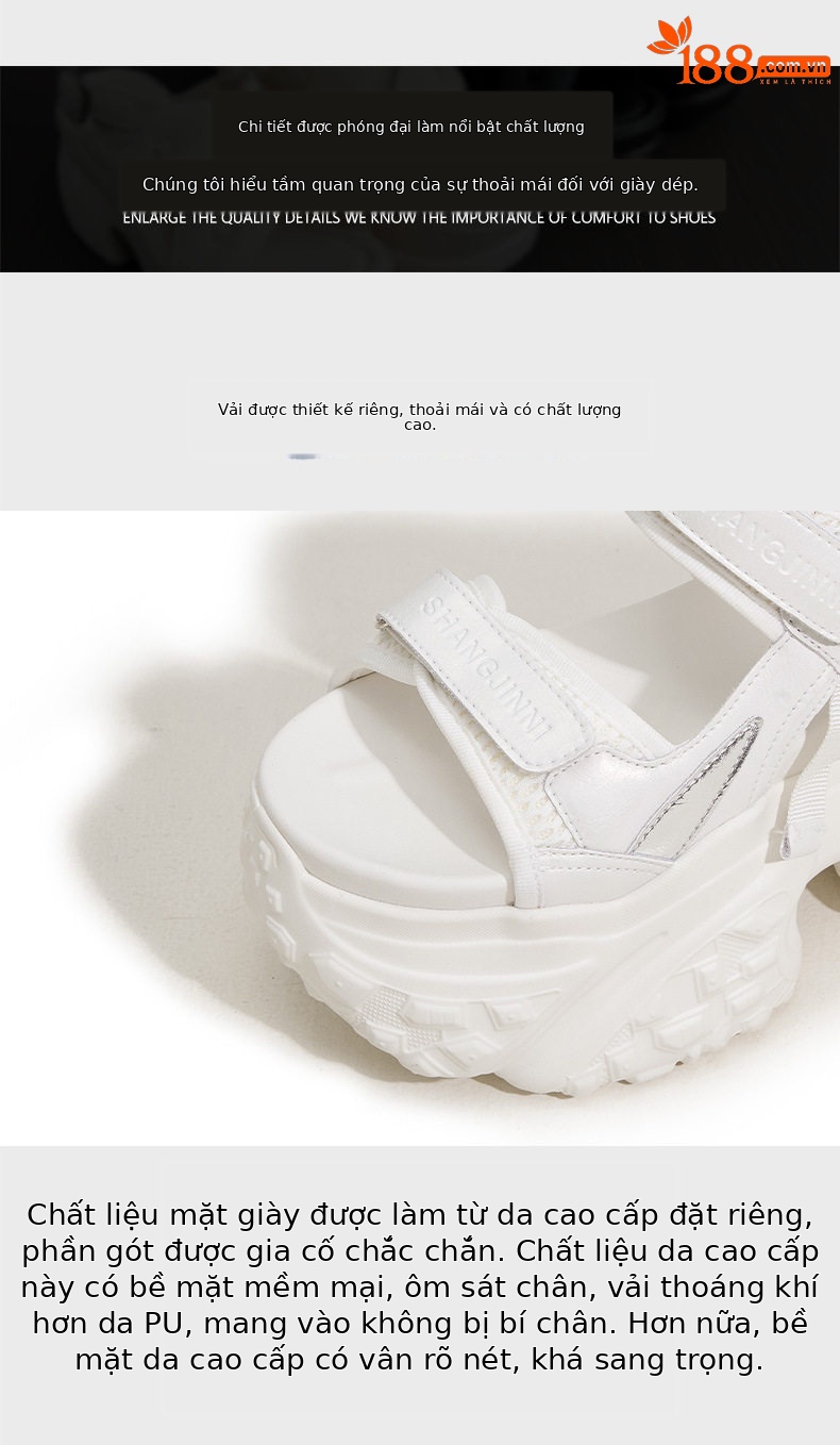 Dép sandal nữ xỏ ngón đế bệt mũi tròn quai Velcro phong cách Hàn Quốc — Trắng, Bạc chi tiết 6