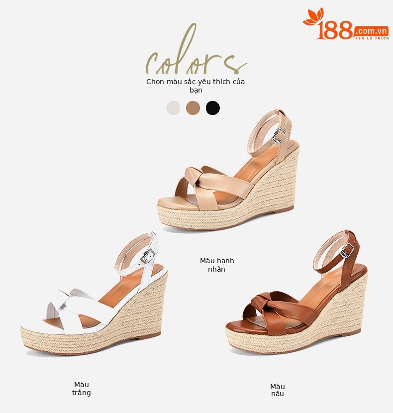 Sandal cao gót nữ hở mũi phong cách retro, đế xuồng cói kết hợp dây thừng gai dầu, gót 9.5 cm — nâu chi tiết 3