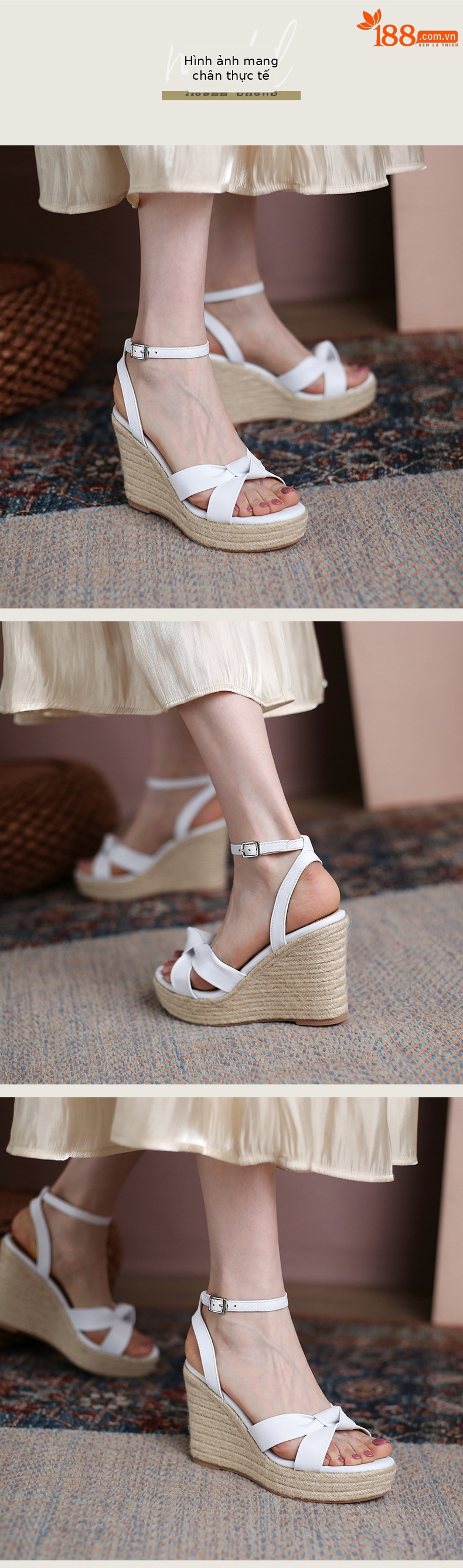 Sandal cao gót nữ hở mũi phong cách retro, đế xuồng cói kết hợp dây thừng gai dầu, gót 9.5 cm — nâu chi tiết 4
