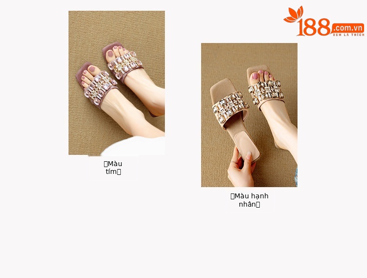 Dép sandal nữ mũi vuông đính đá lấp lánh kiểu Pháp, gót đặc biệt, thời trang đa năng — Tím, mơ chi tiết 2