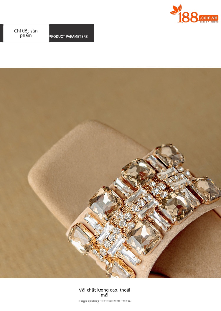 Dép sandal nữ mũi vuông đính đá lấp lánh kiểu Pháp, gót đặc biệt, thời trang đa năng — Tím, mơ chi tiết 4