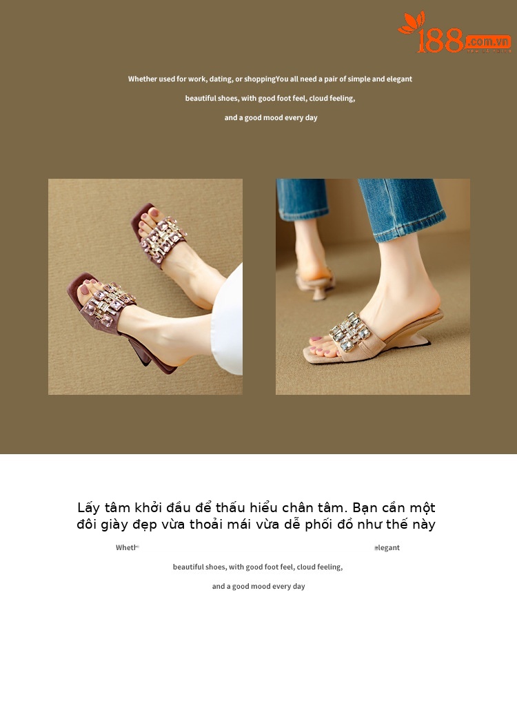 Dép sandal nữ mũi vuông đính đá lấp lánh kiểu Pháp, gót đặc biệt, thời trang đa năng — Tím, mơ chi tiết 11