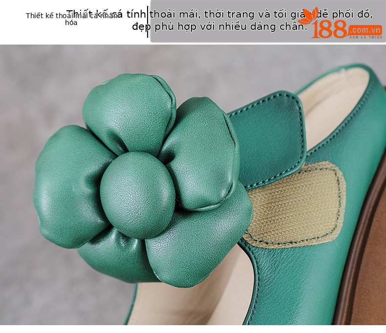 Dép xỏ ngón nữ đế dày da bò thật phong cách retro — Màu trắng nhạt chi tiết 5