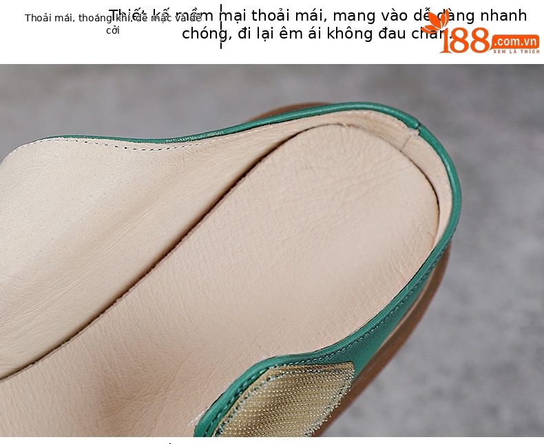 Dép xỏ ngón nữ đế dày da bò thật phong cách retro — Màu trắng nhạt chi tiết 6
