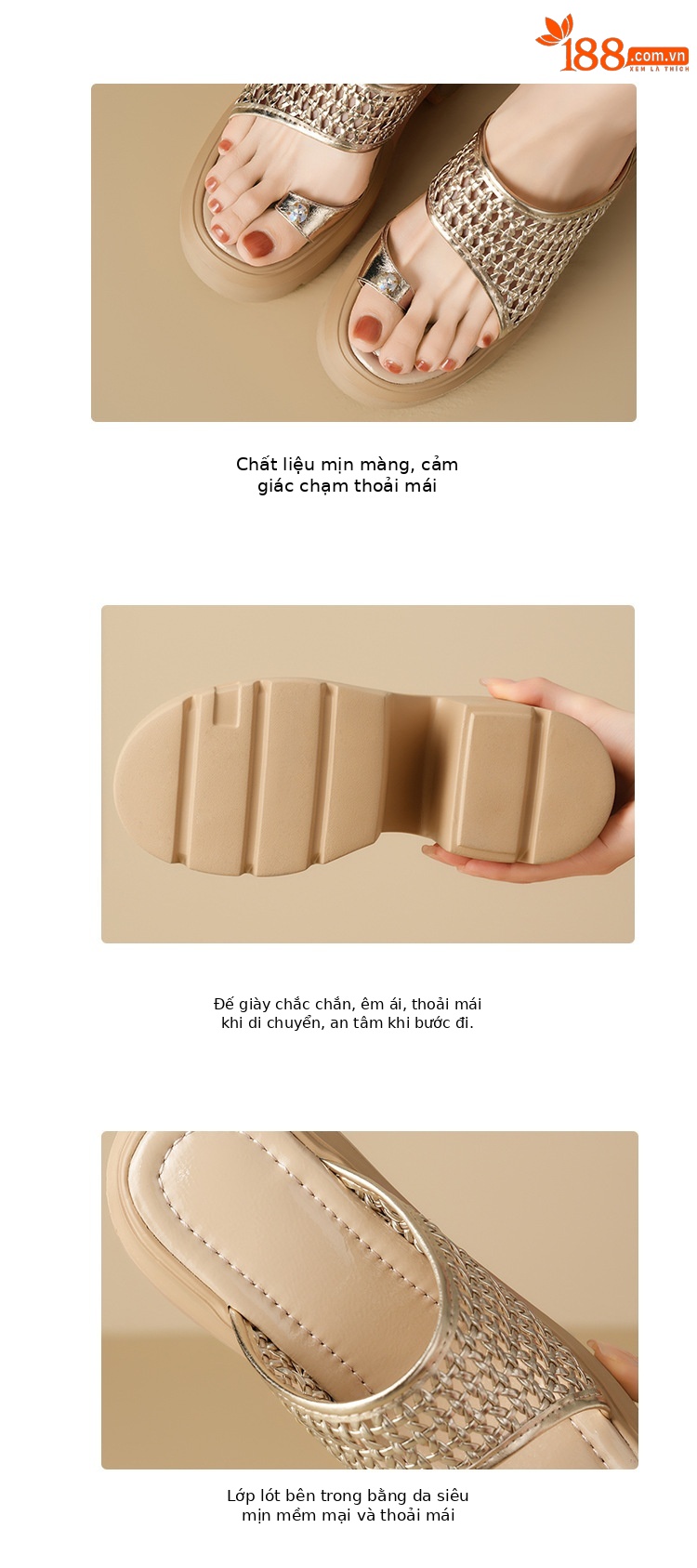Dép sandal cao gót nữ quai ngang đan gót thô 12 cm đế tăng chiều cao — Màu đen, Màu vàng nhạt, Màu trắng, Màu bạc chi tiết 4