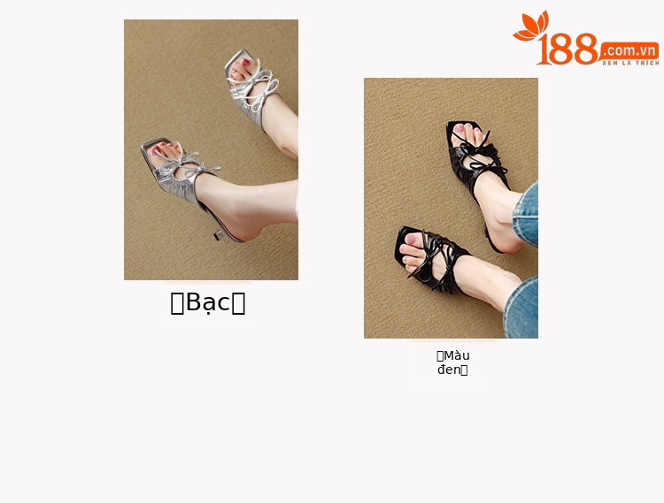 Sandal cao gót hở mũi mùa hè Hàn Quốc 2025 mũi vuông nơ đôi — đen, bạc chi tiết 3