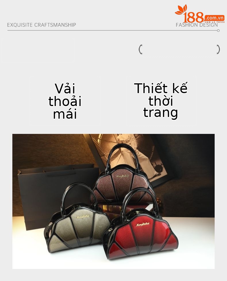 Túi đeo chéo nữ da thật kiểu dáng đám mây, thiết kế chắp vá — Màu đỏ rượu, Vàng hồng, Màu sâm panh chi tiết 4