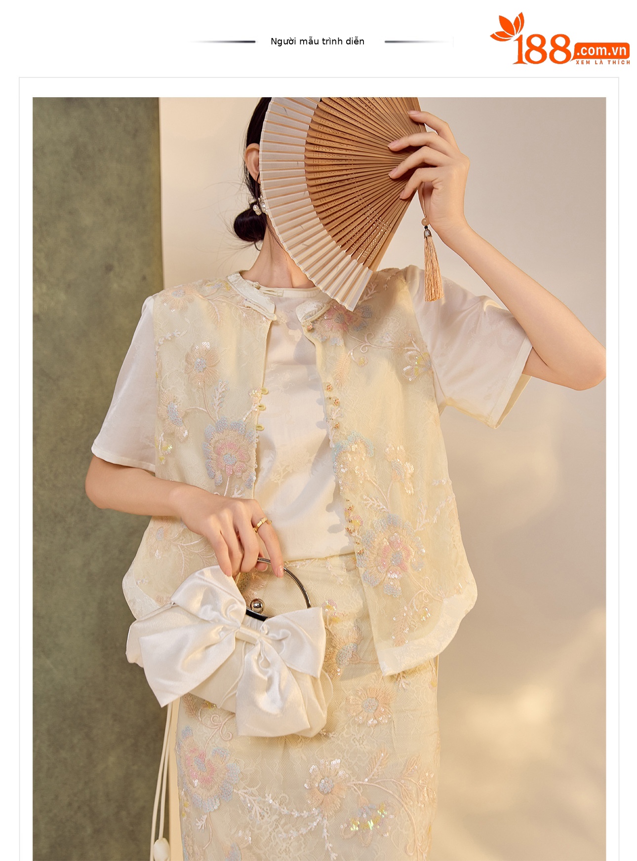 Bộ áo vest và váy nữ phong cách Trung Hoa thêu hoa văn nặng, nút tua rua ZX N5035 — Váy nửa, Áo gilê chi tiết 1