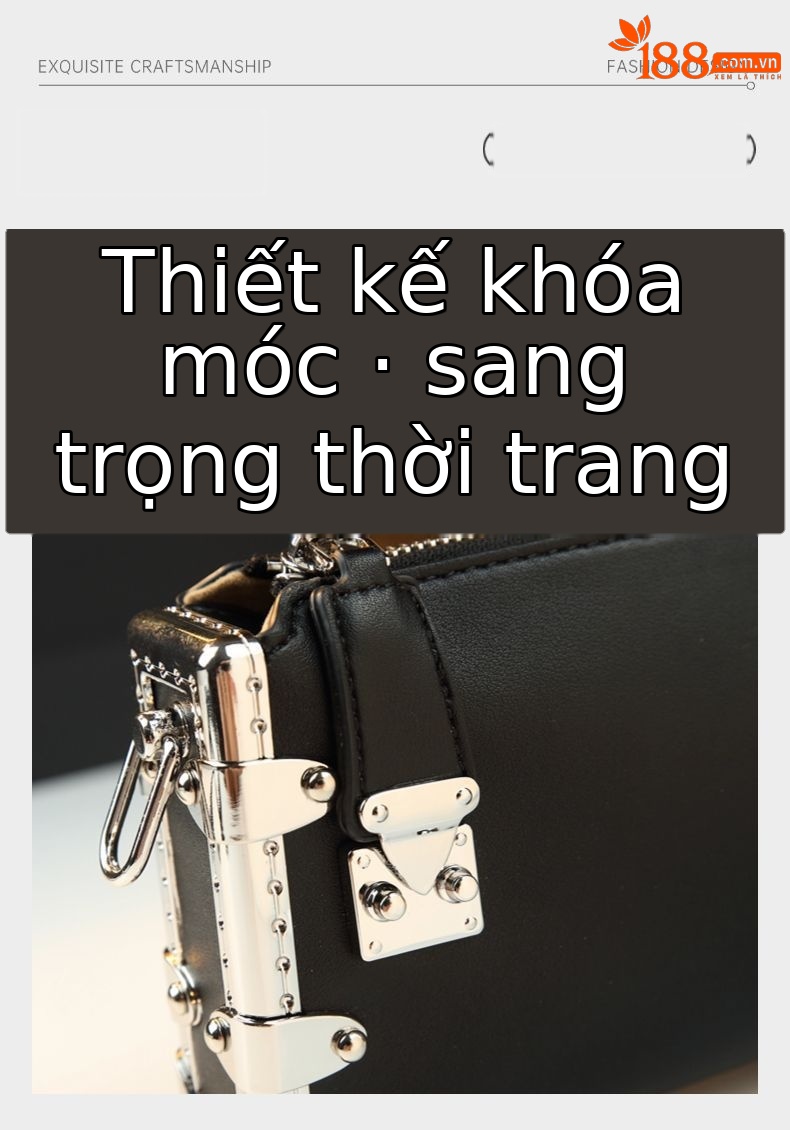 Túi đeo chéo nữ da thật dây xích hộp mềm — đen, màu đỏ, mơ chi tiết 5